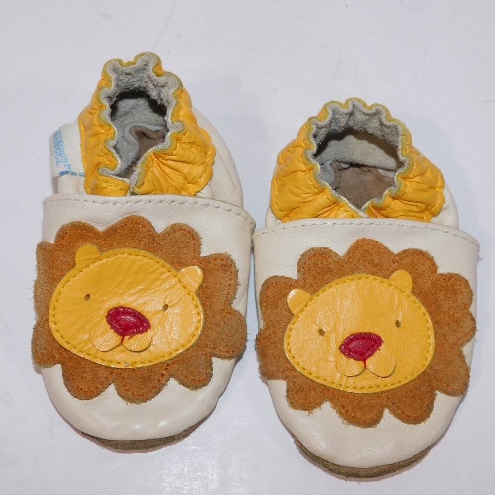 Robeez Unisex Baby 0-6 months Tan Yellow Lion Soft Sole Shoe Newborn 6M Leather